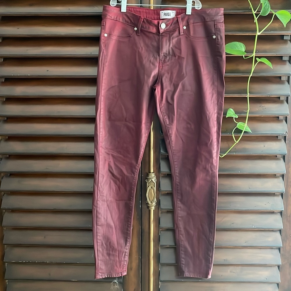 Paige Coated Denim Jeans Stretch Burgundy Verdugo Ankle VGUC 31 - Picture 2 of 8